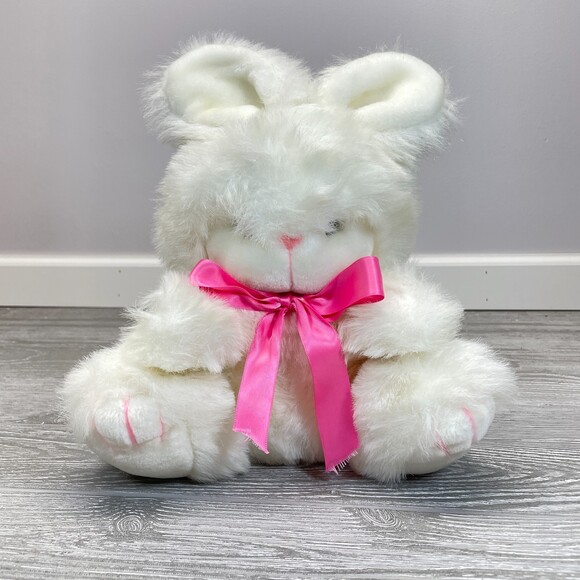 1986 Vintage World of Smile Plush Bunny Rabbit White Soft Fluffy Stuffed Animal - Picture 1 of 8